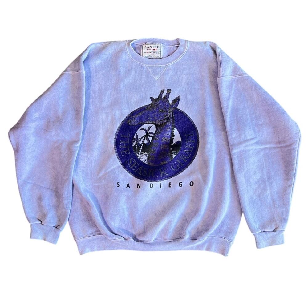 Vintage 90s Santee HVYWT Sweatshirt L Purple Seasick Giraffe San Diego USA Made